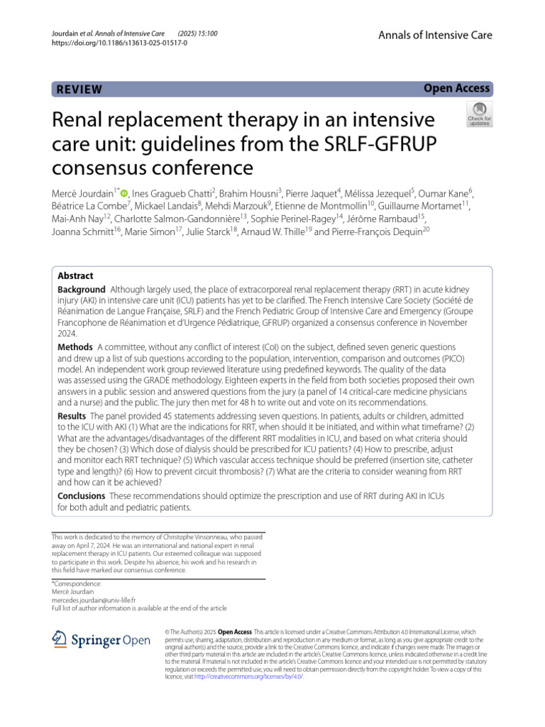 RRT Guidelines for ICU Patients 2025 | PDF | Hemodialysis | Intensive ...