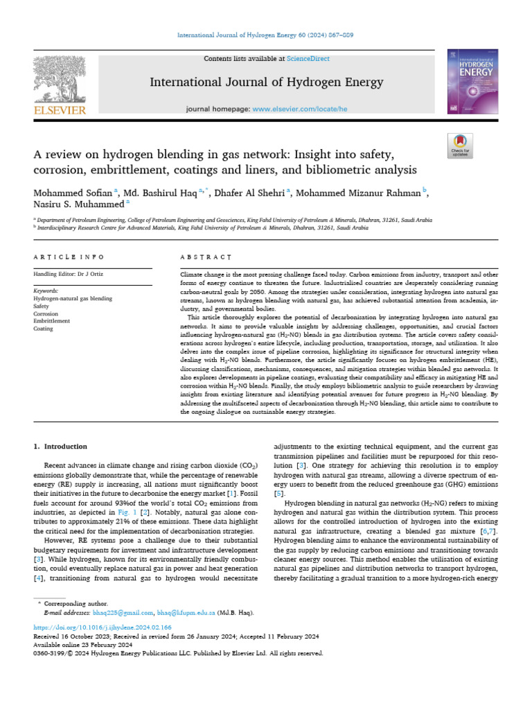 A Review On Hydrogen Blending in Gas Network Insight Into Safety ...