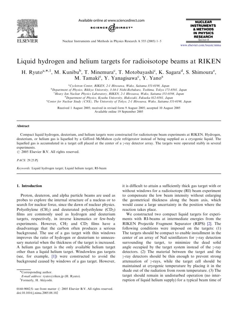 Liquid Hydrogen and Helium Targets for RI Beams | PDF | Helium | Liquids
