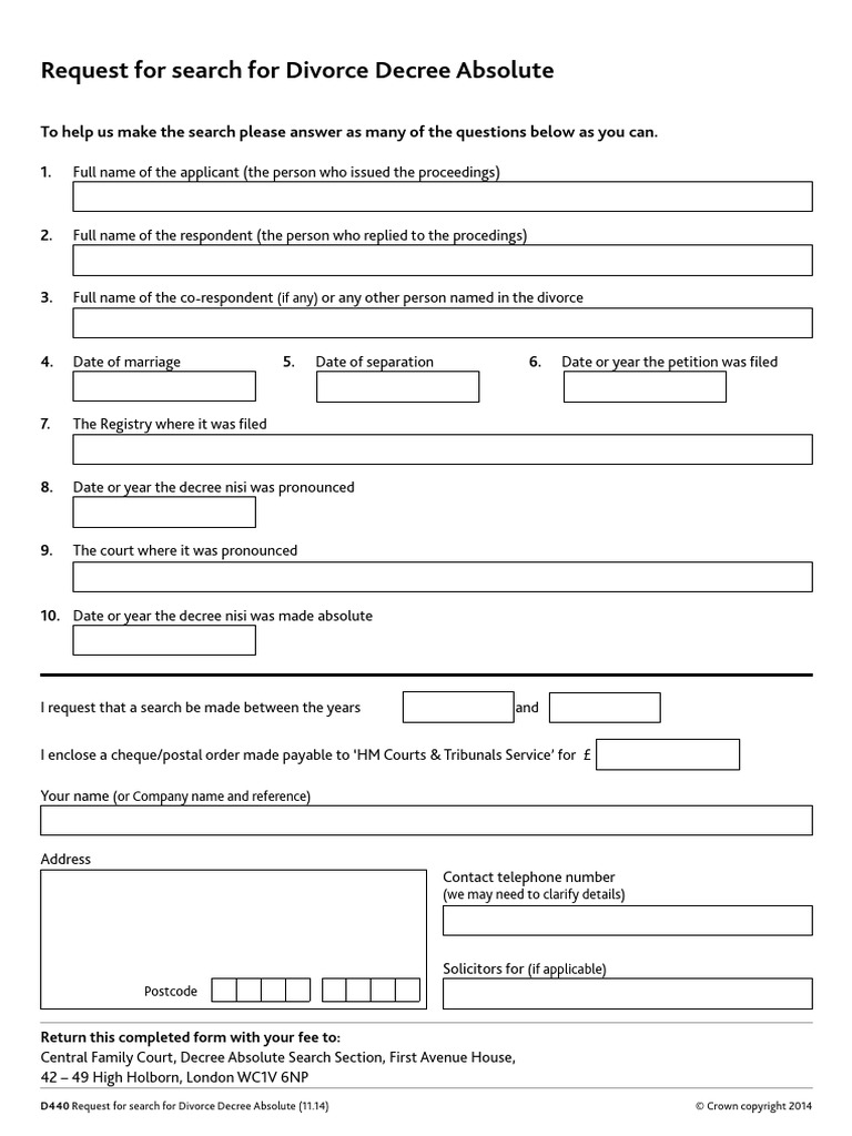 Divorce Decree Absolute Search Request | PDF