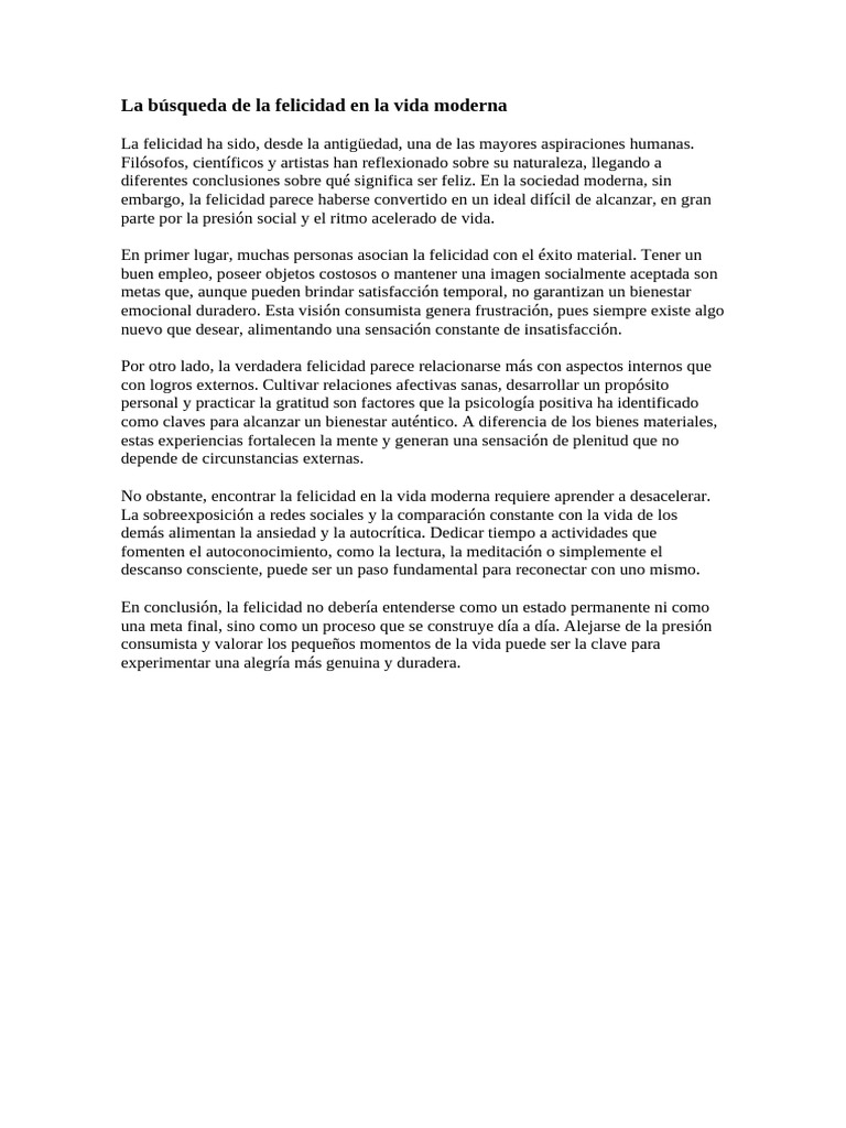 La Búsqueda de La Felicidad en La Vida Moderna | PDF