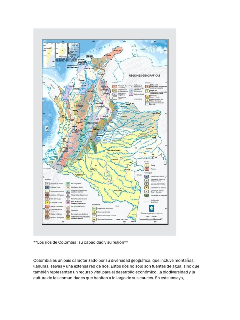 Ríos de Colombia: Capacidad y Regiones | PDF | Río | Colombia