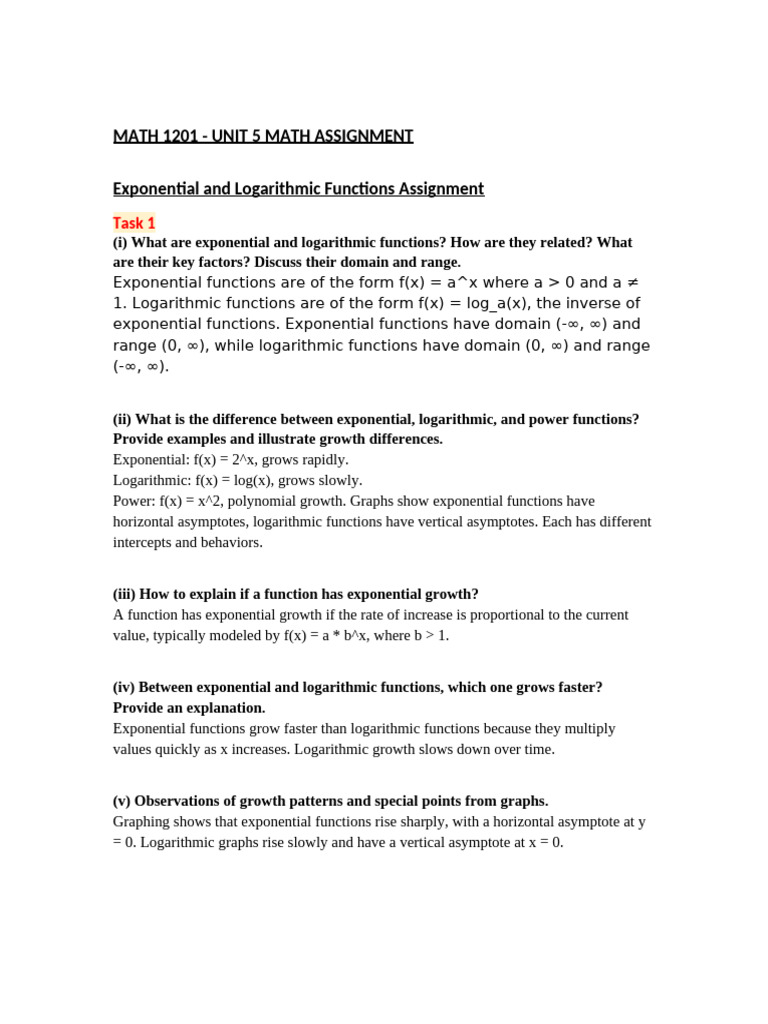 Exponential vs Logarithmic Functions Guide | PDF | Function ...