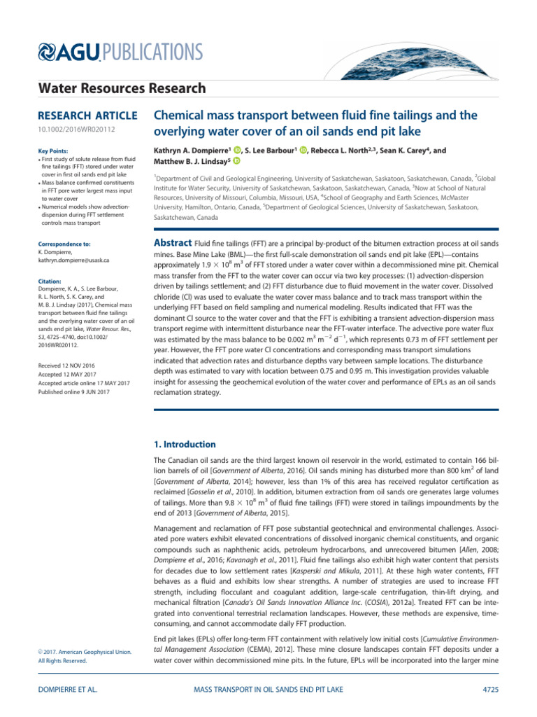 Water Resources Research - 2017 - Dompierre - Chemical Mass Transport ...