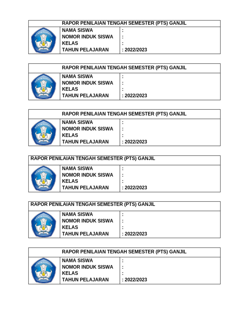 Rapor PTS Ganjil 2022/2023 | PDF