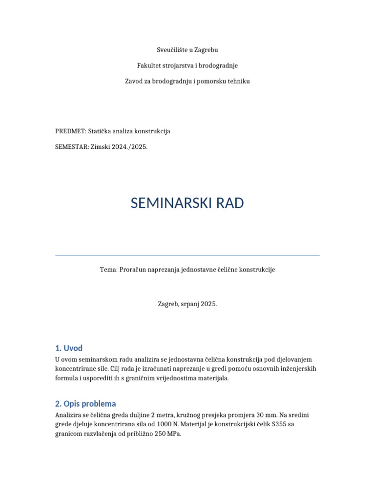 Seminarski Naprezanje Var1 | PDF