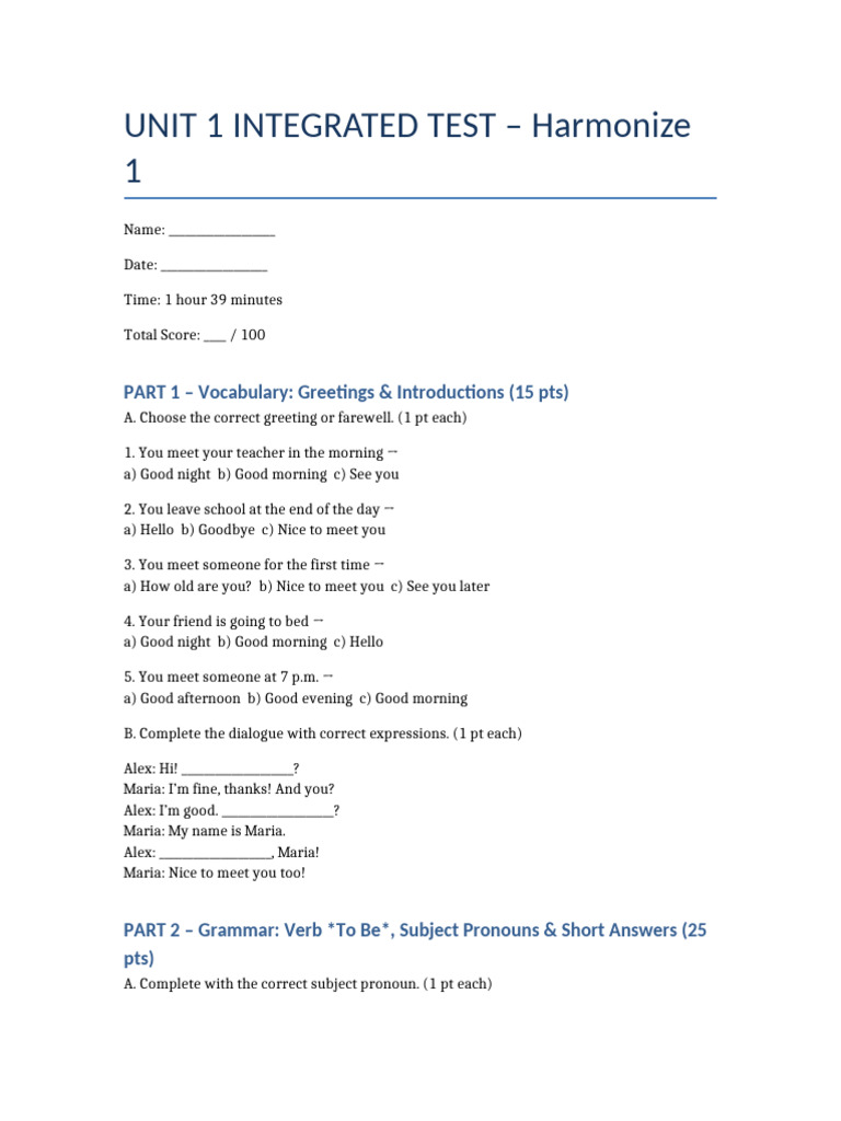 Integrated Test: Vocabulary & Grammar | PDF