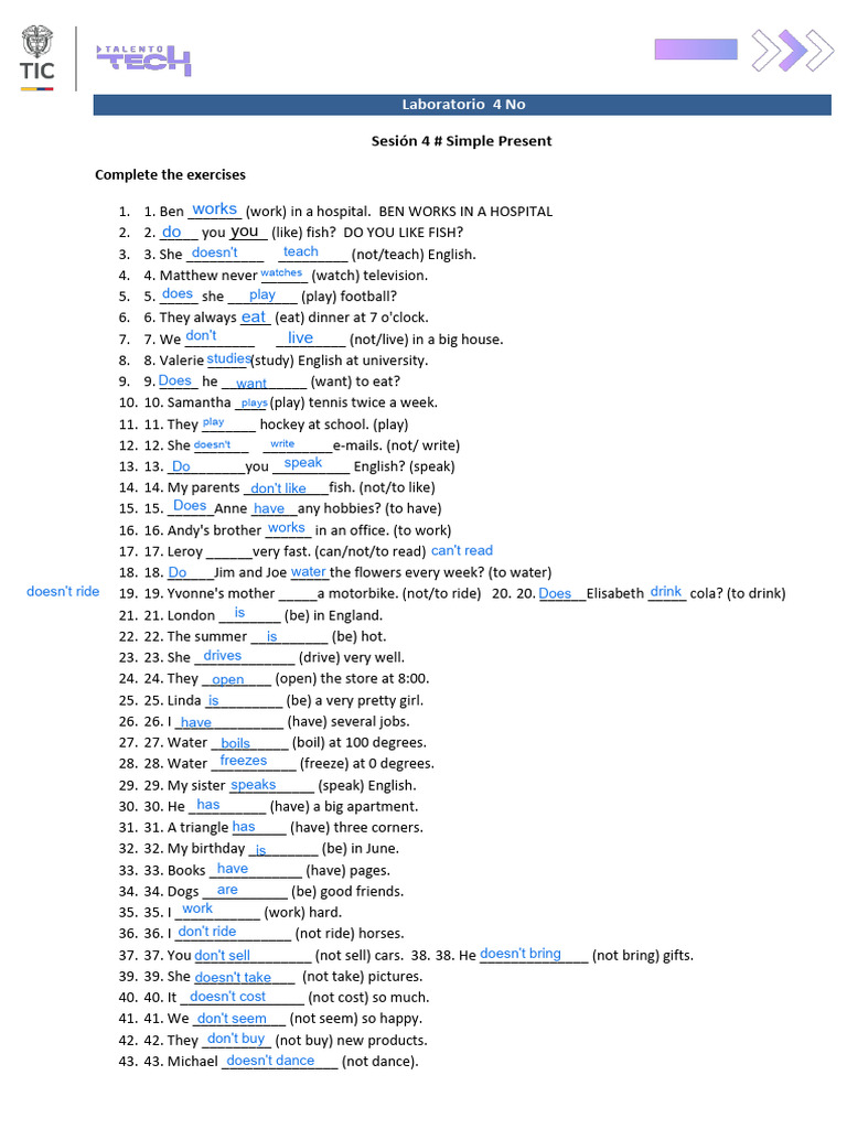 Simple Present Tense Exercises | PDF | Chess | Chess Theory