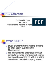 MIS Essentials: DR Sharad L. Joshi Professor Vishwakarma Institute of Management, Pune