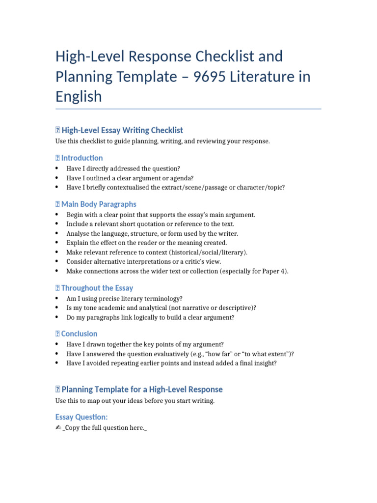 Literary Analysis Response Checklist | PDF