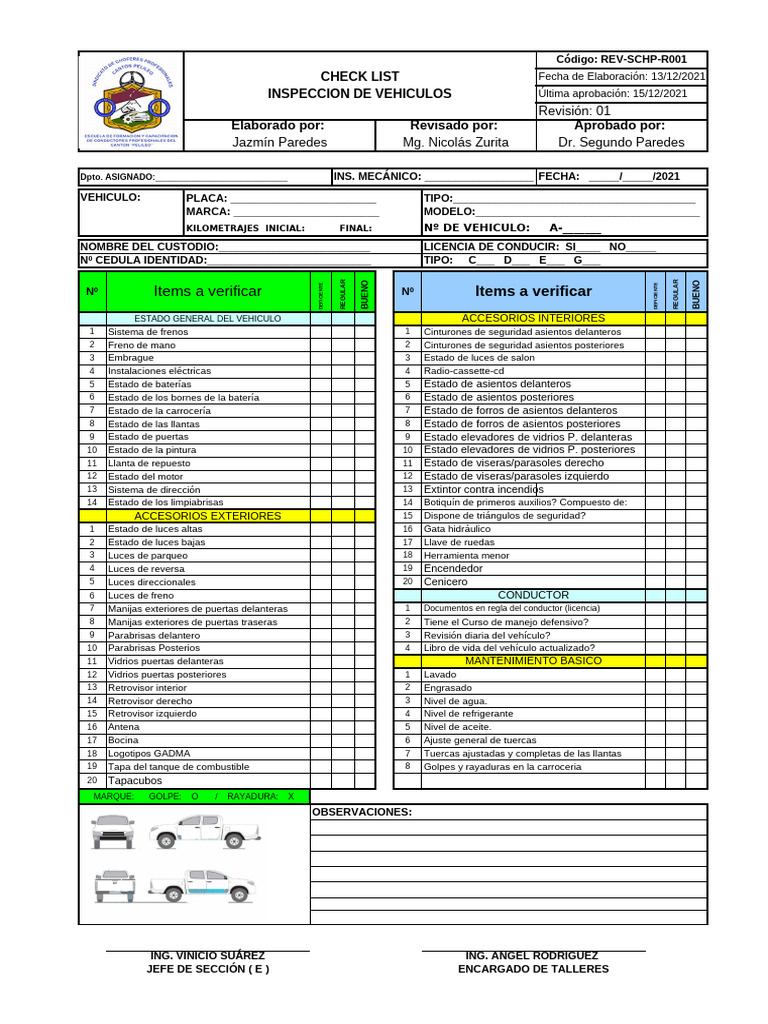 Checklist de Inspección de Vehículos | PDF | Fabricantes de automóviles ...