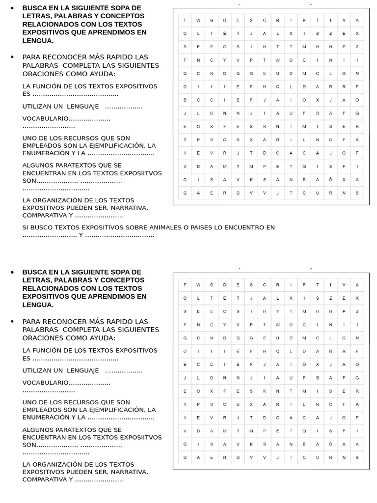 Busca en La Siguiente Sopa de Letras Tarea | PDF