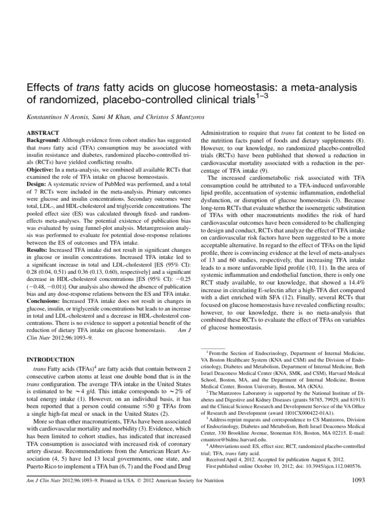 Effects of Trans Fatty Acids On Glucose Homeostasis | PDF | Trans Fat | Fat