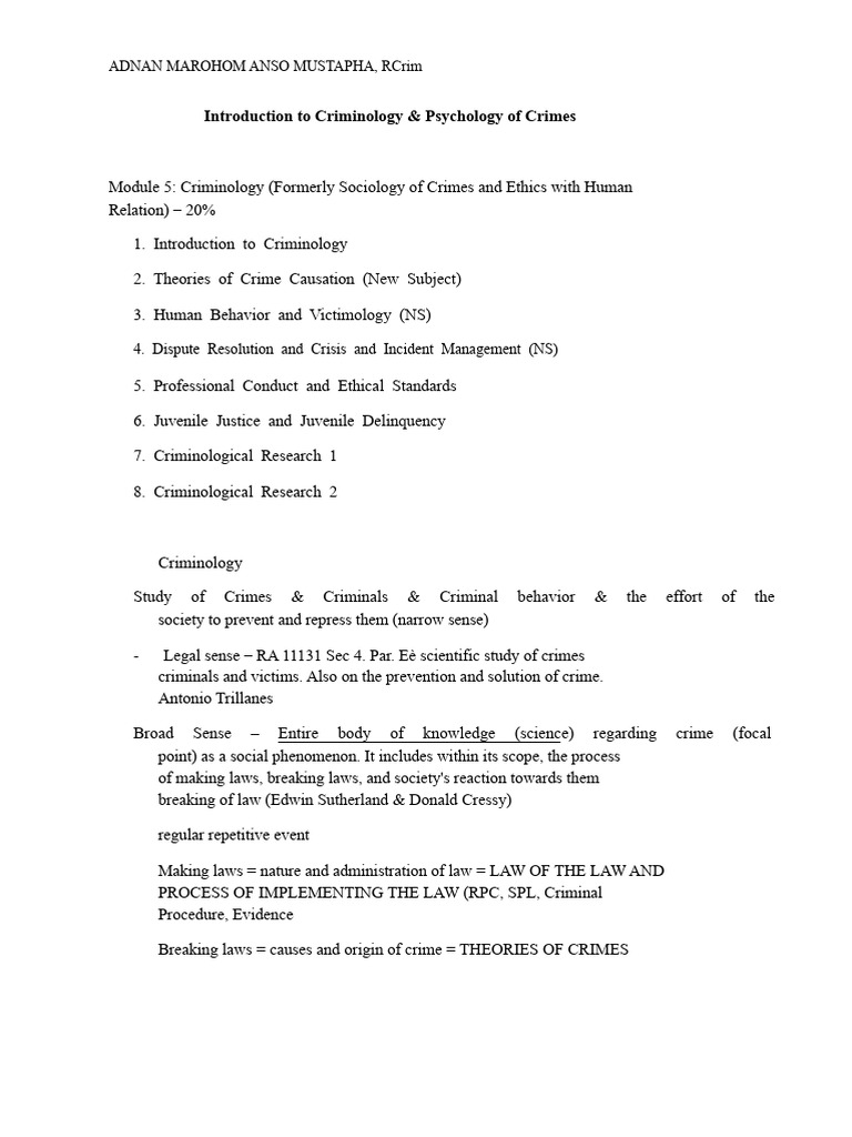 Criminology and Crime Psychology Overview | PDF | Criminology | Crimes