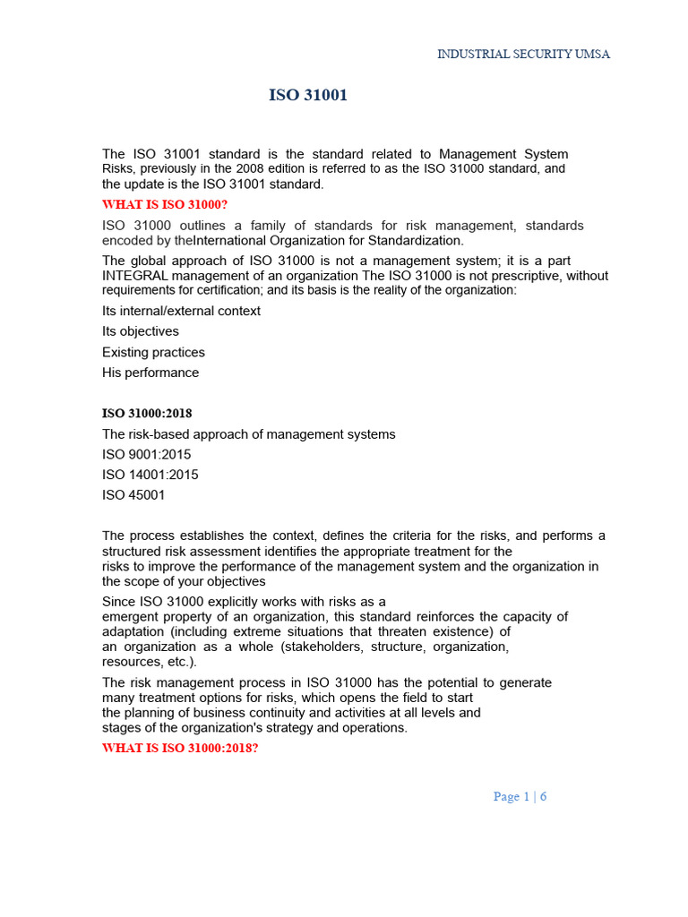 ISO 31001:2018 Risk Management Overview | PDF | Risk | Risk Management