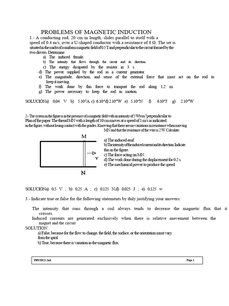 Electromagnetic Induction Problems | PDF | Electromagnetic Induction ...