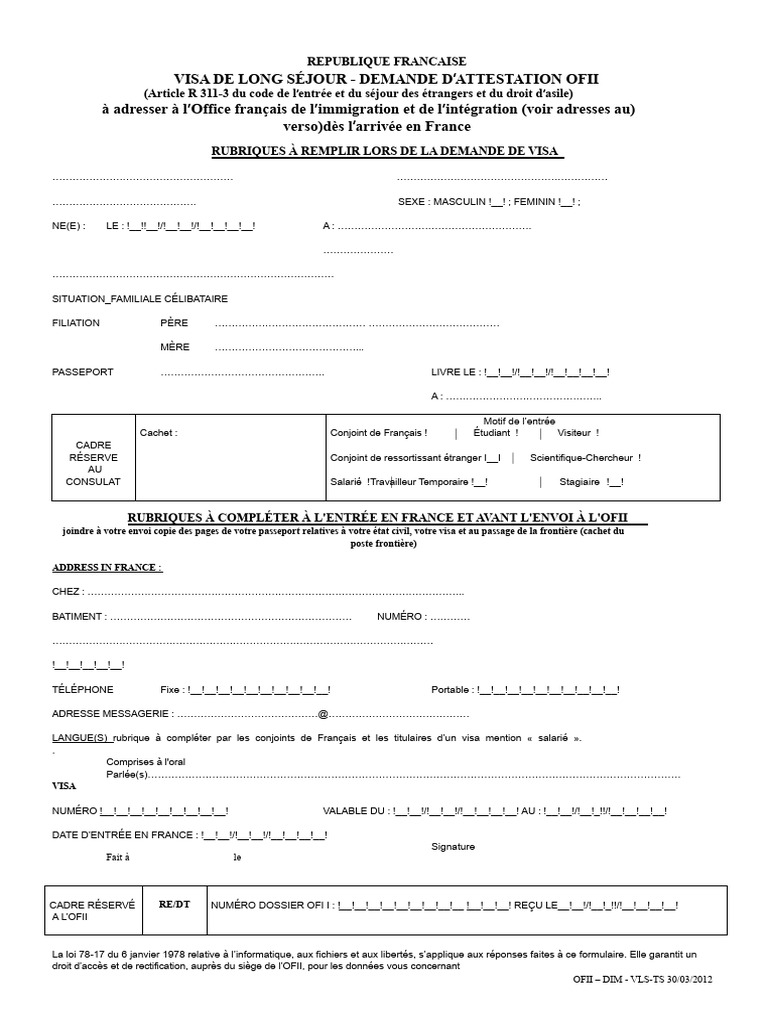 Demande d'attestation OFII en France | PDF | Visa (Document ...