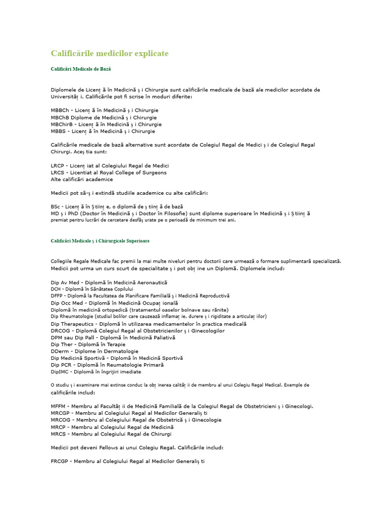 Calificările Medicilor Explicate | PDF