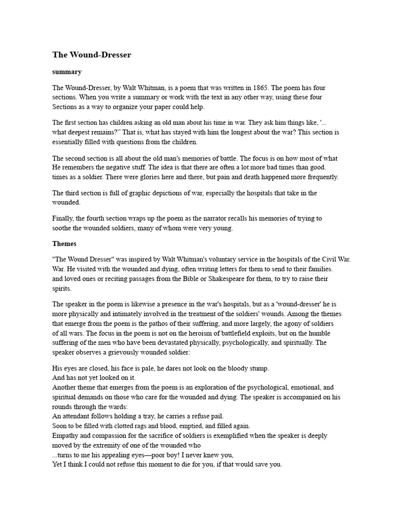 the wound-dresser line by line analysis The Wound-Dresser by Walt Whitman