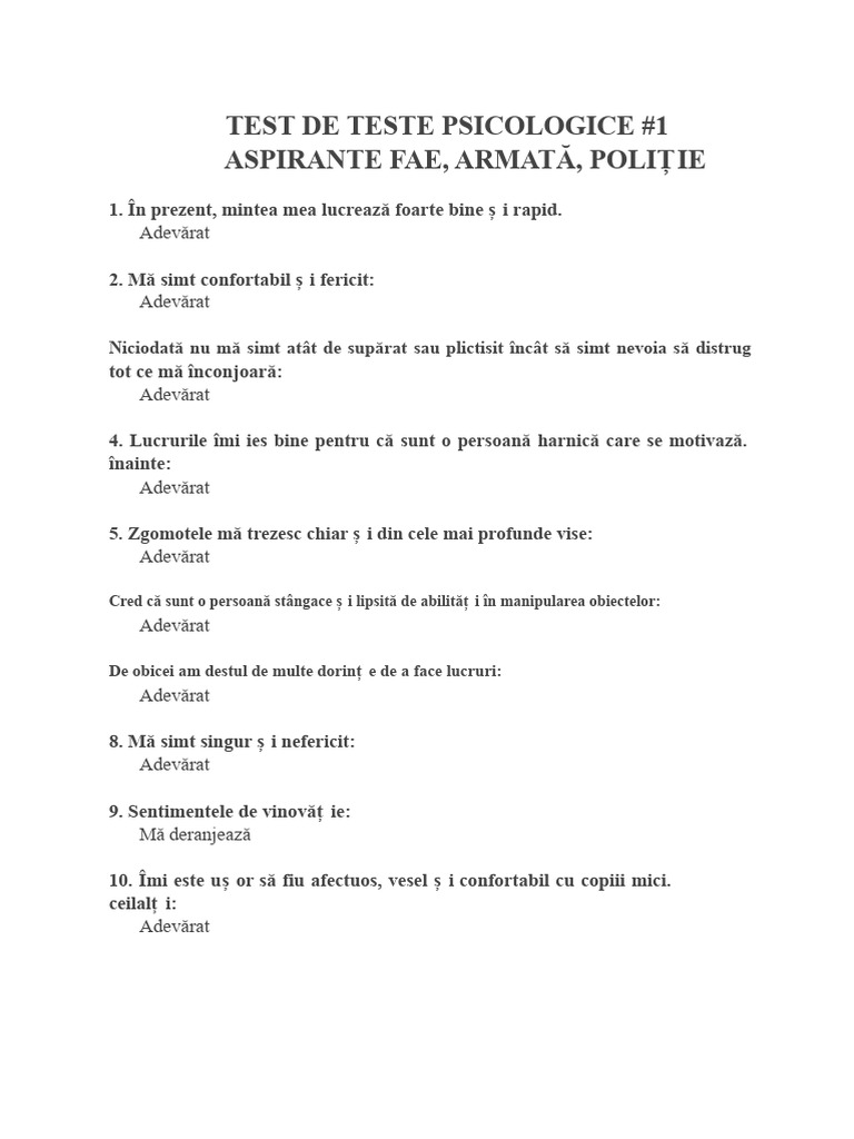 Test de Teste Psihologice Pentru Poliția Națională | PDF