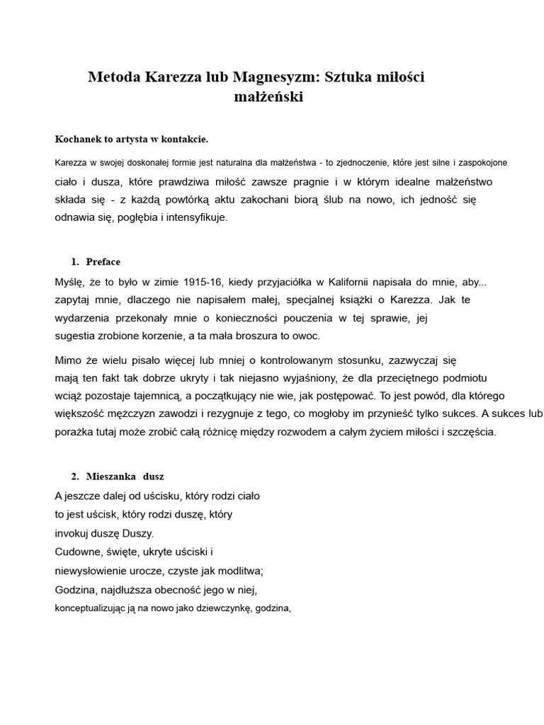 Metoda Karezza Lub Magnetyzm | PDF