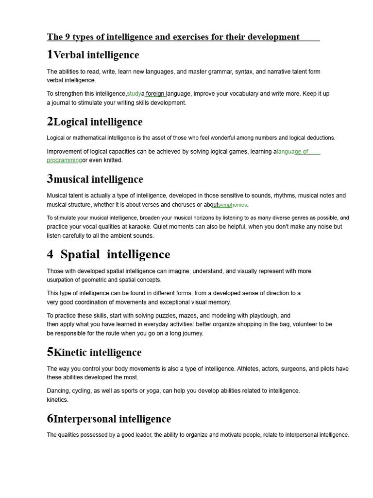 Intelligence Exercises for Development | PDF | Intelligence ...