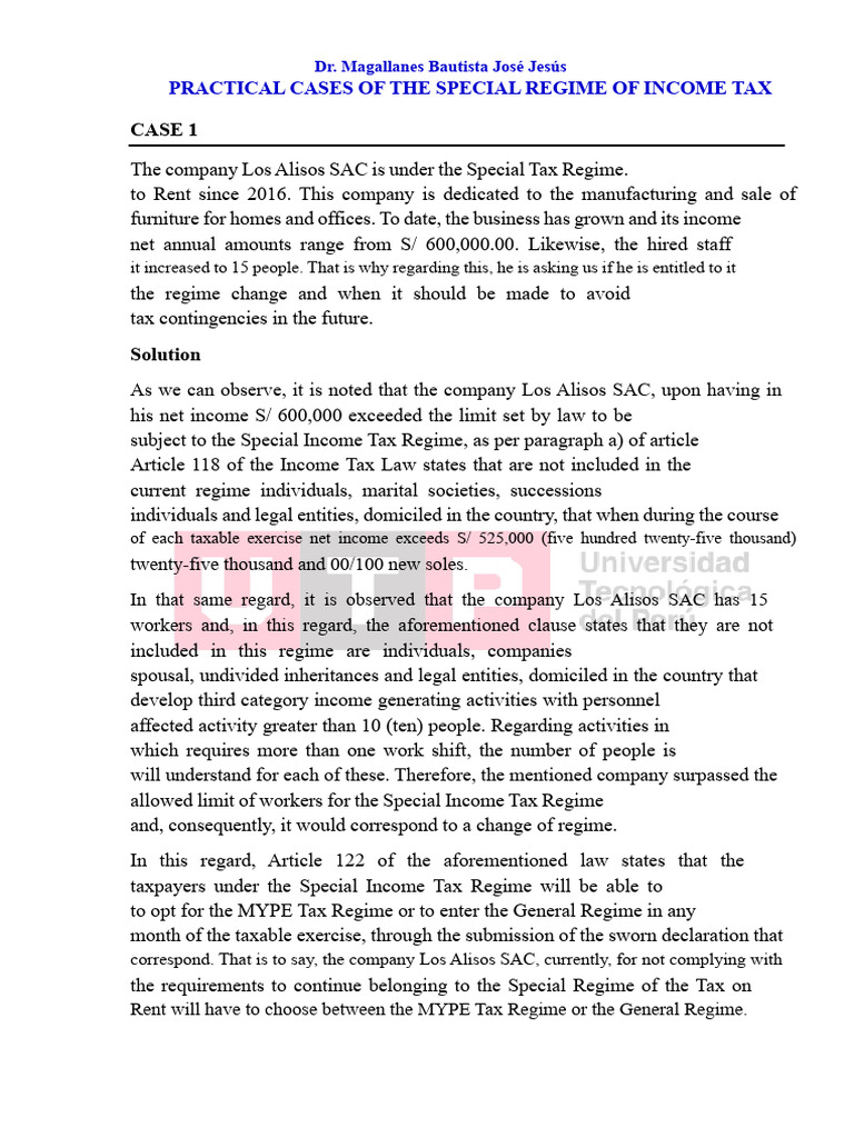 S02.s1 - Practical Cases Special Regime of The Income Tax. | PDF ...