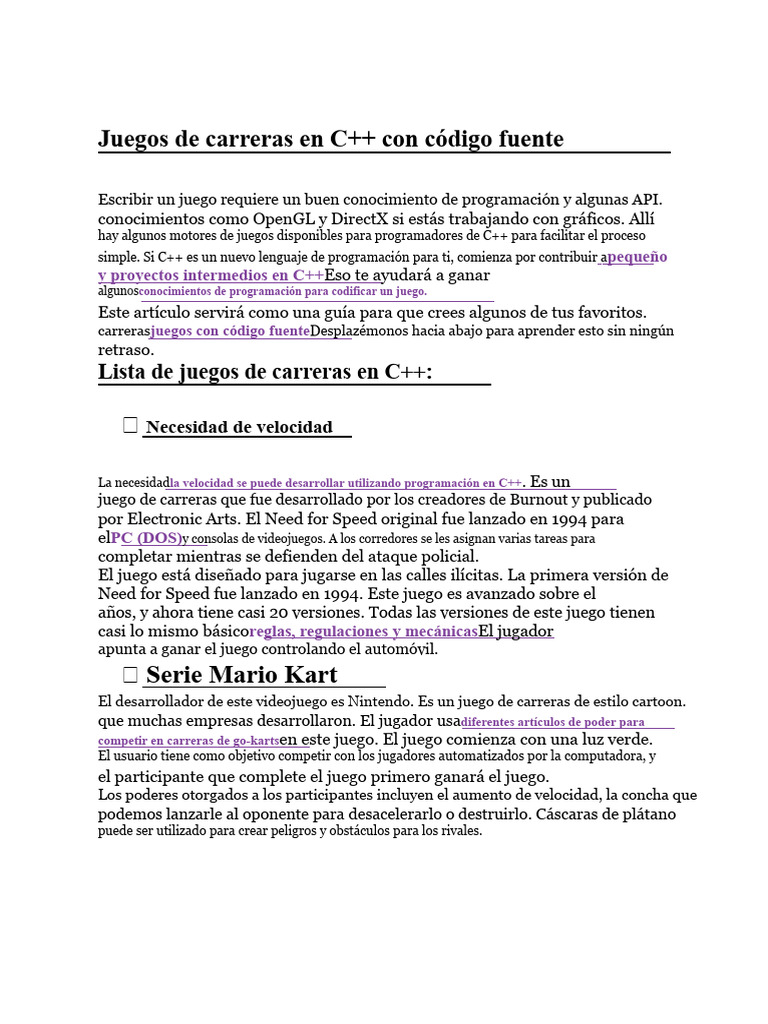 Juegos de carreras en C++ con código fuente | PDF | Videojuegos ...