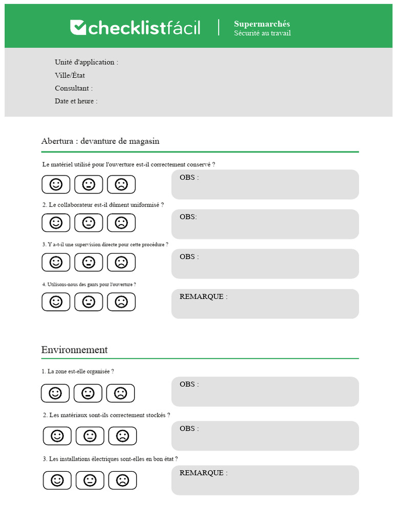 Modèle Checklist Supermarché Sécurité Au Travail | PDF | Sécurité