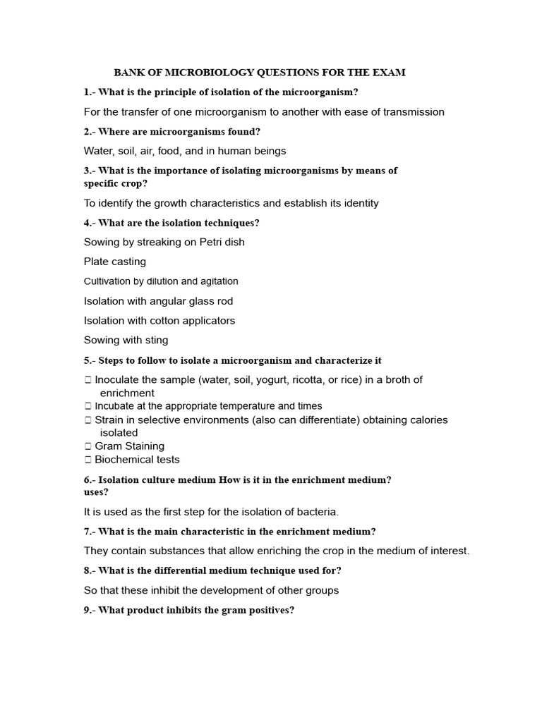Microbiology Exam Questions and Techniques | PDF | Growth Medium ...
