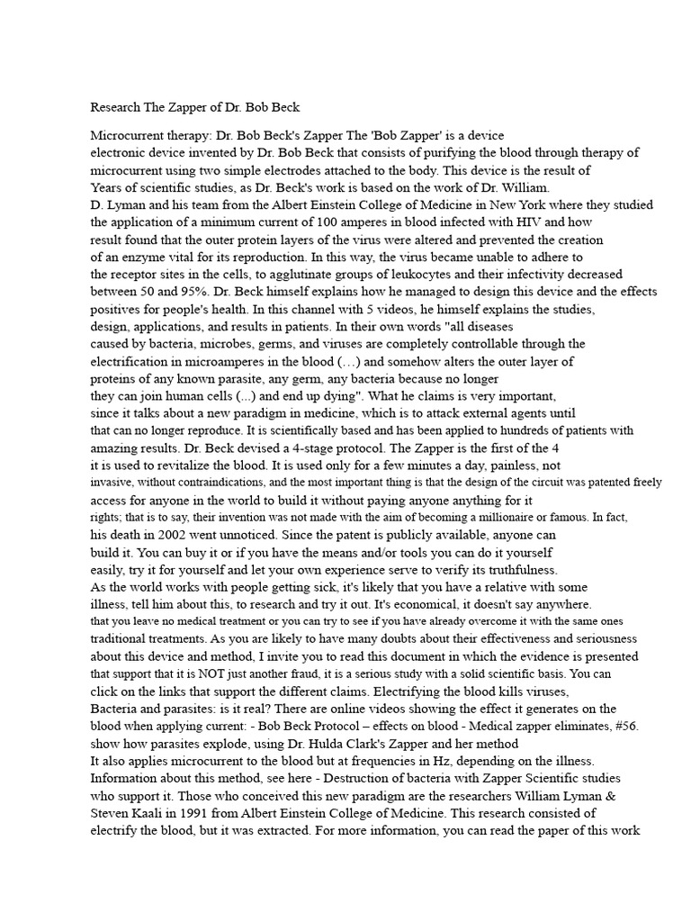 Research The Zapper of Dr. Bob Beck | PDF | Virus | Medicine
