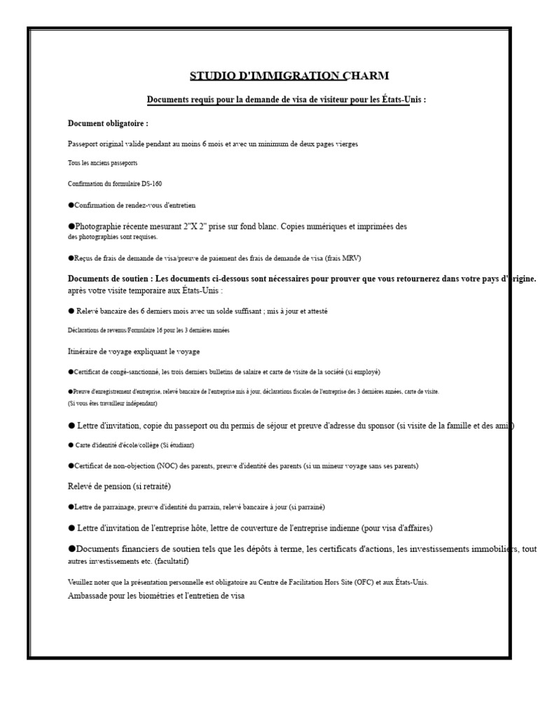 Documents requis pour visa USA | PDF