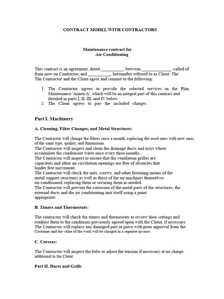 Air Conditioning Maintenance Contract Template | PDF | Duct (Flow)