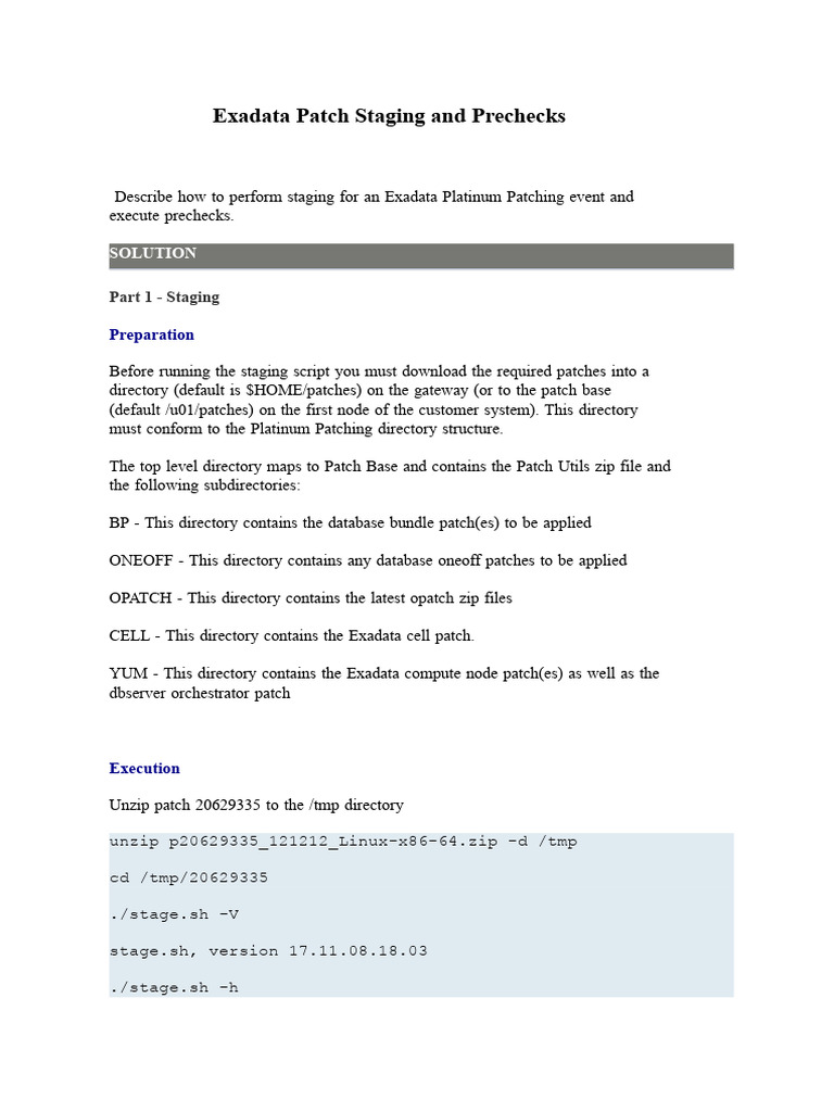 Exadata Patch Staging Guide | PDF | Operating System Technology ...