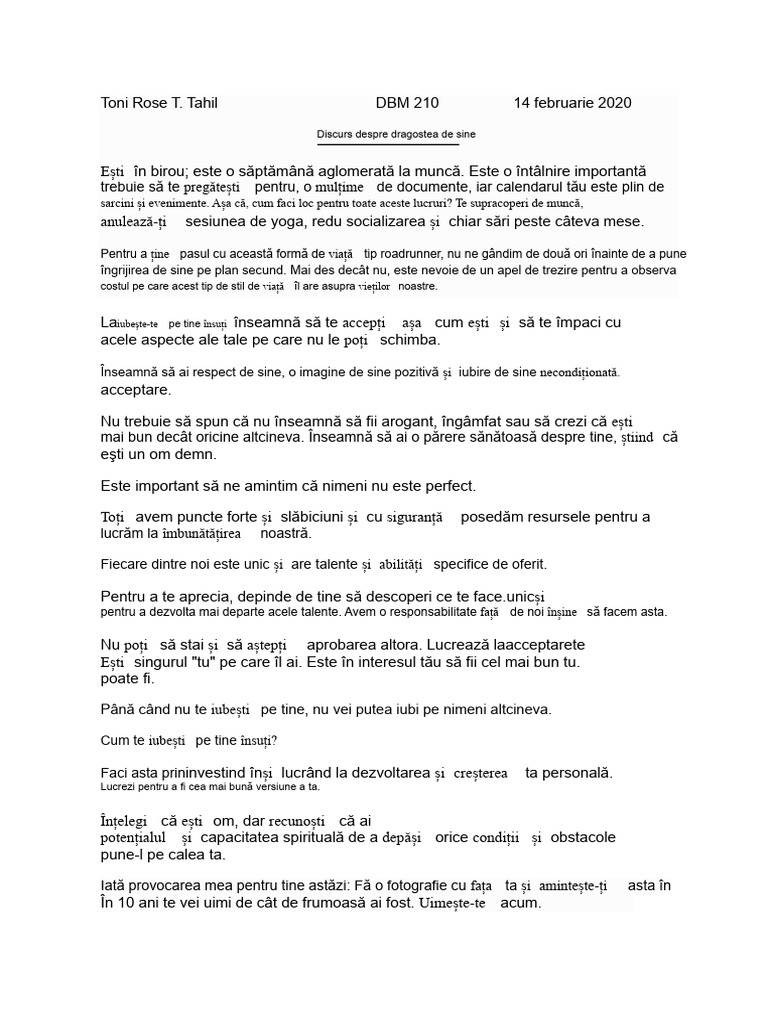 DISCURS Despre Dragostea de Sine | PDF