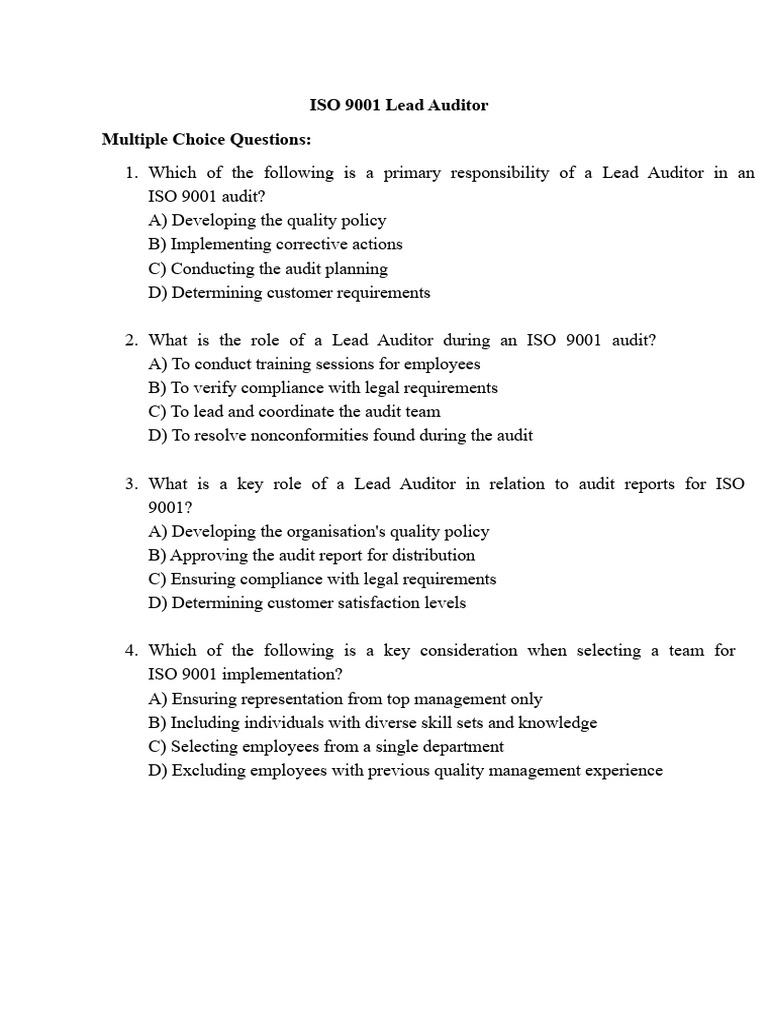 ISO 9001 Lead Auditor MCQs Guide | PDF | Audit | Business Economics