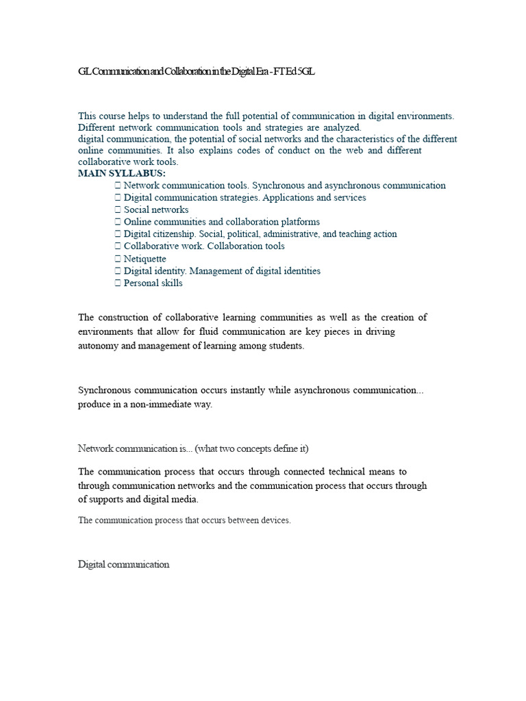 GL Communication and Collaboration in The Digital Age | PDF ...