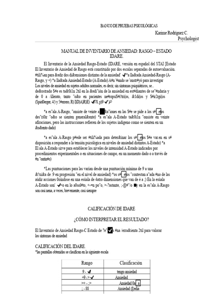 Manual y Calificación de Test de Ansiedad Idare | PDF | Ansiedad ...