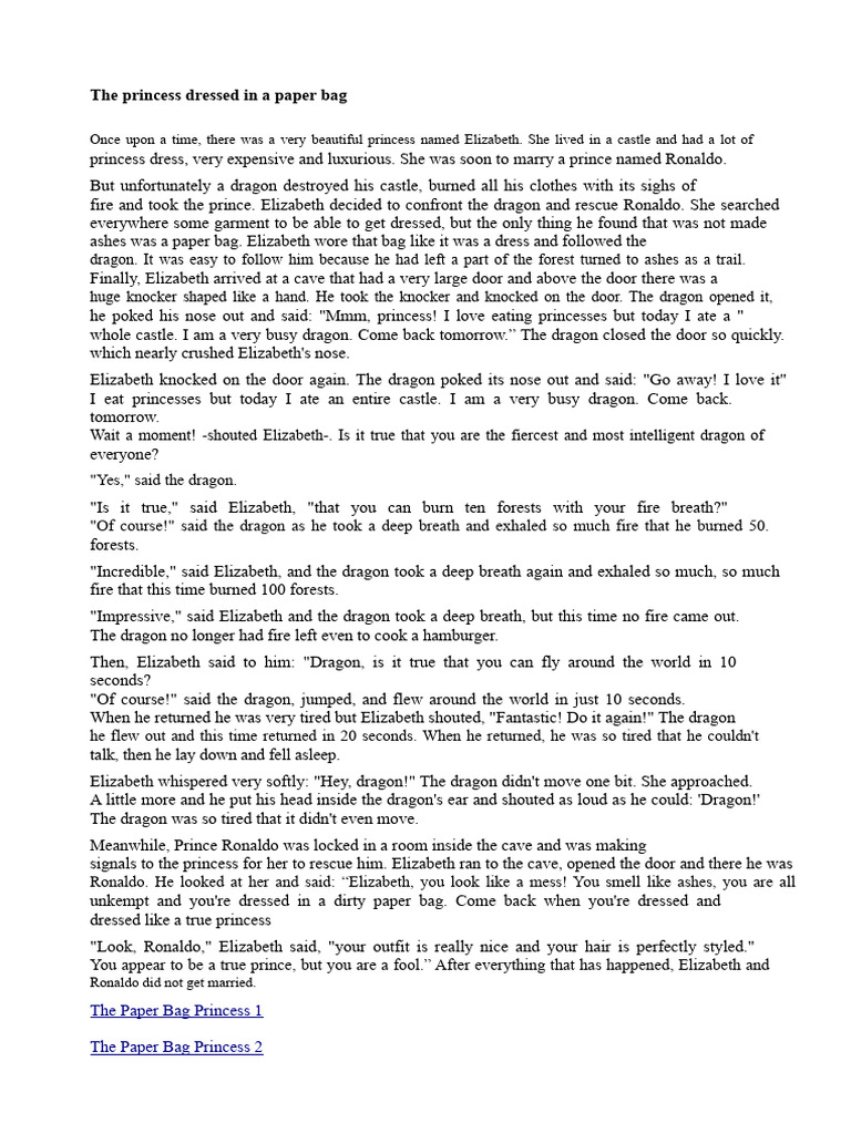 The Princess of The Paper Bag | PDF | Dragon | Fantasy Creatures