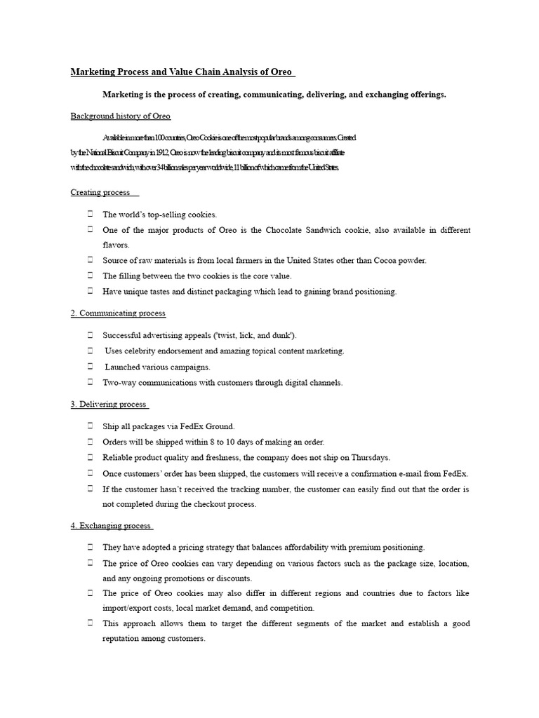 Oreo Marketing Process & Value Chain Analysis | PDF | Chocolate | Marketing