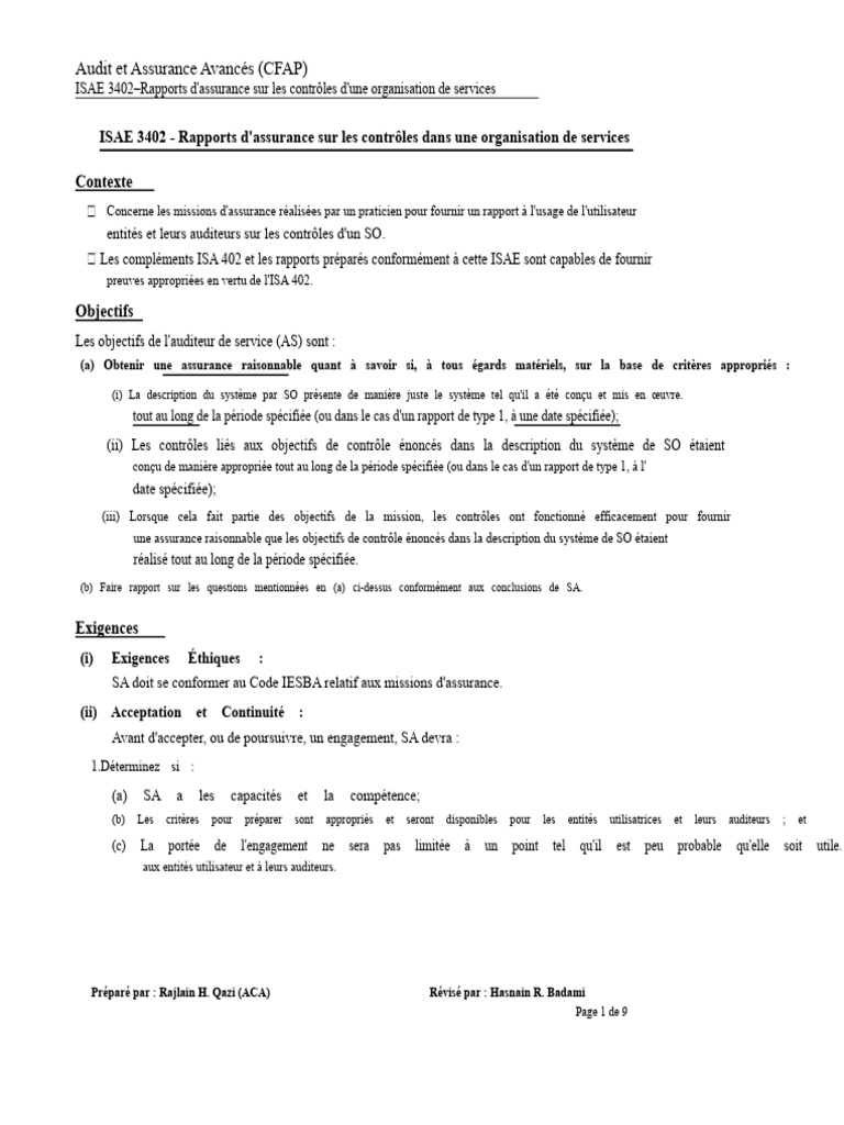 Rapport ISAE 3402 sur les contrôles | PDF | Audit | Échantillonnage ...