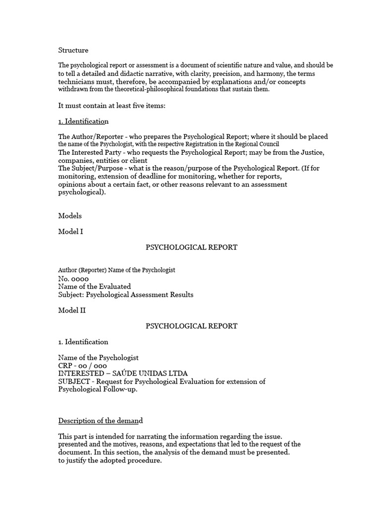 Psychological Report Structure Guide | PDF | Psychology | Psychological ...