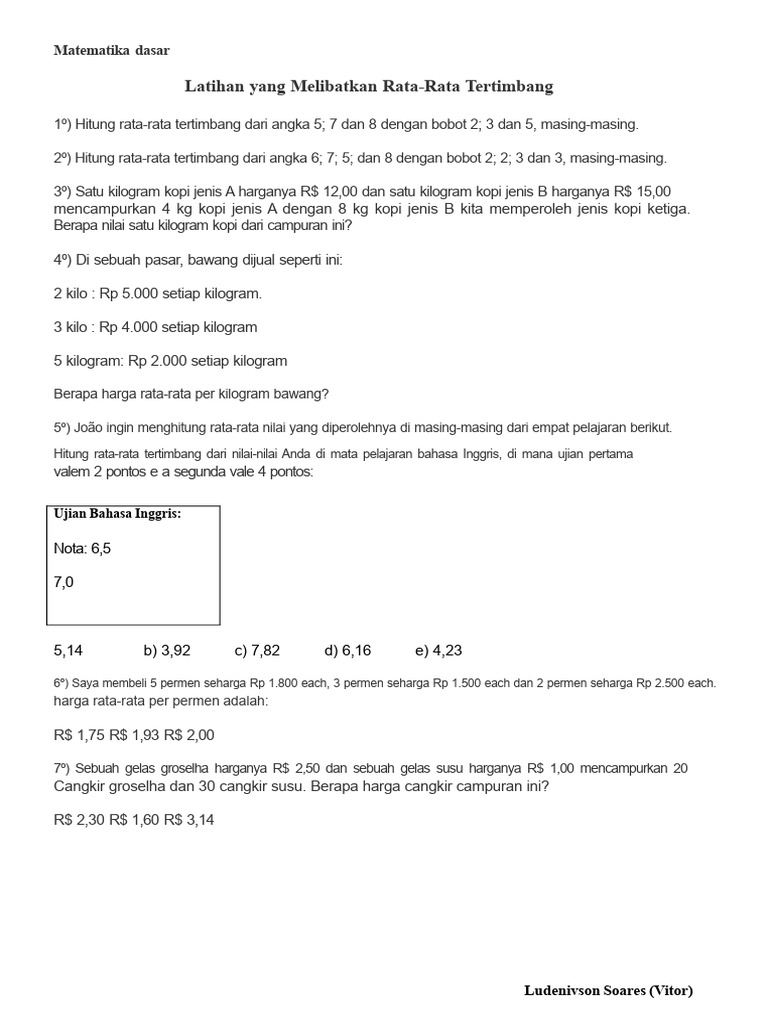 Latihan Rata-Rata Tertimbang Matematika | PDF