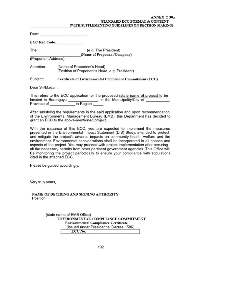 Standard ECC Format and Guidelines | PDF | Environmental Impact ...