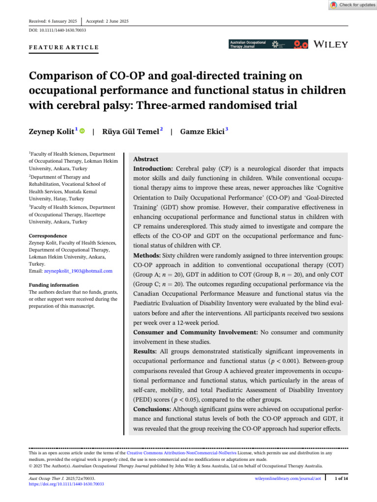 Aus Occup Therapy J 2025 Kolit Comparison of CO‐OP and Goal Aus Occup Therapy J 2025 Kolit Comparison of CO‐OP and Goal