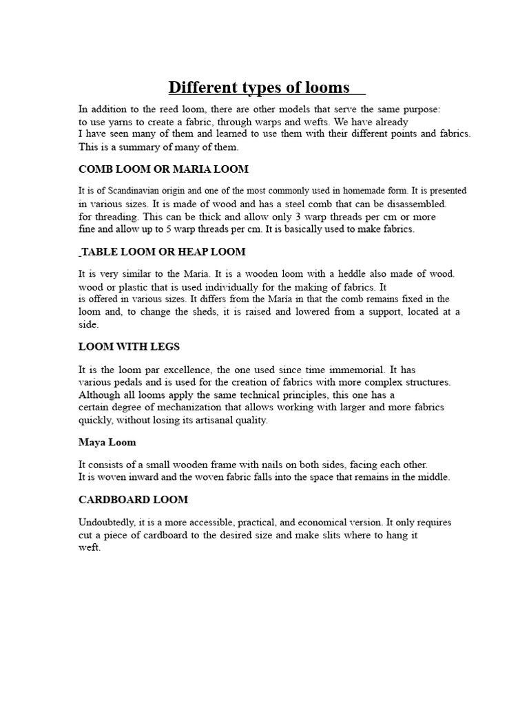 Overview of Loom Types for Weaving | PDF