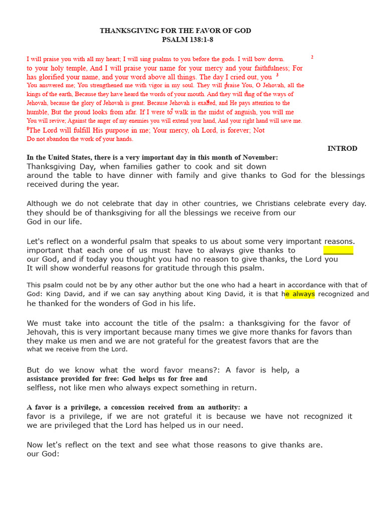 Thanksgiving For The Favor of God | PDF | Gratitude | Religious Belief ...