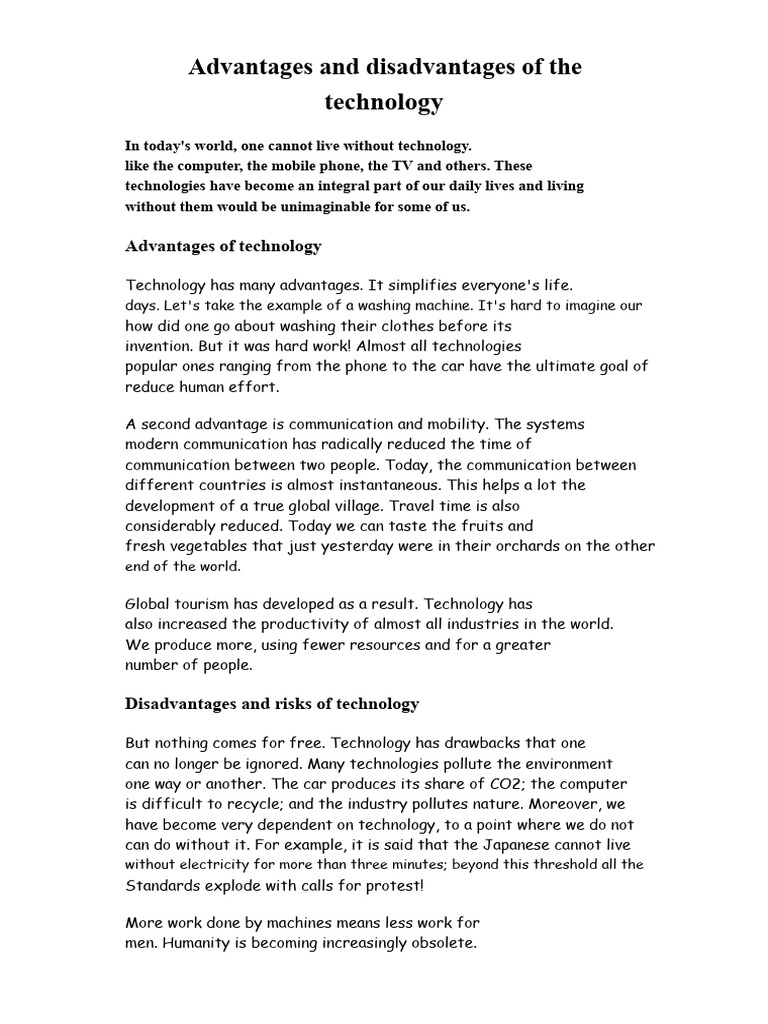 101-Advantages and Disadvantages of Technology and Science | PDF ...