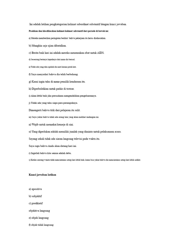 Kategorisasi Kalimat Subordinat Substantif | PDF
