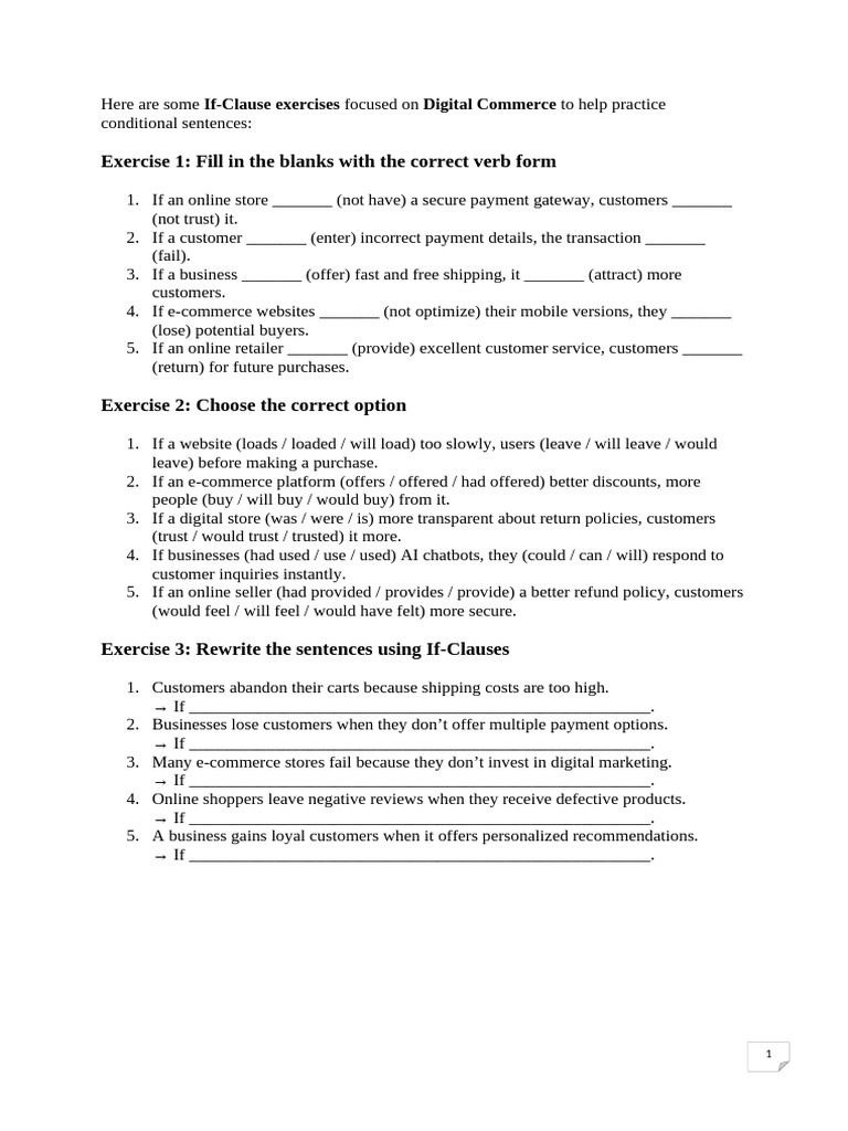 Conditional Exercises for E-Commerce | PDF | Online Shopping | E Commerce